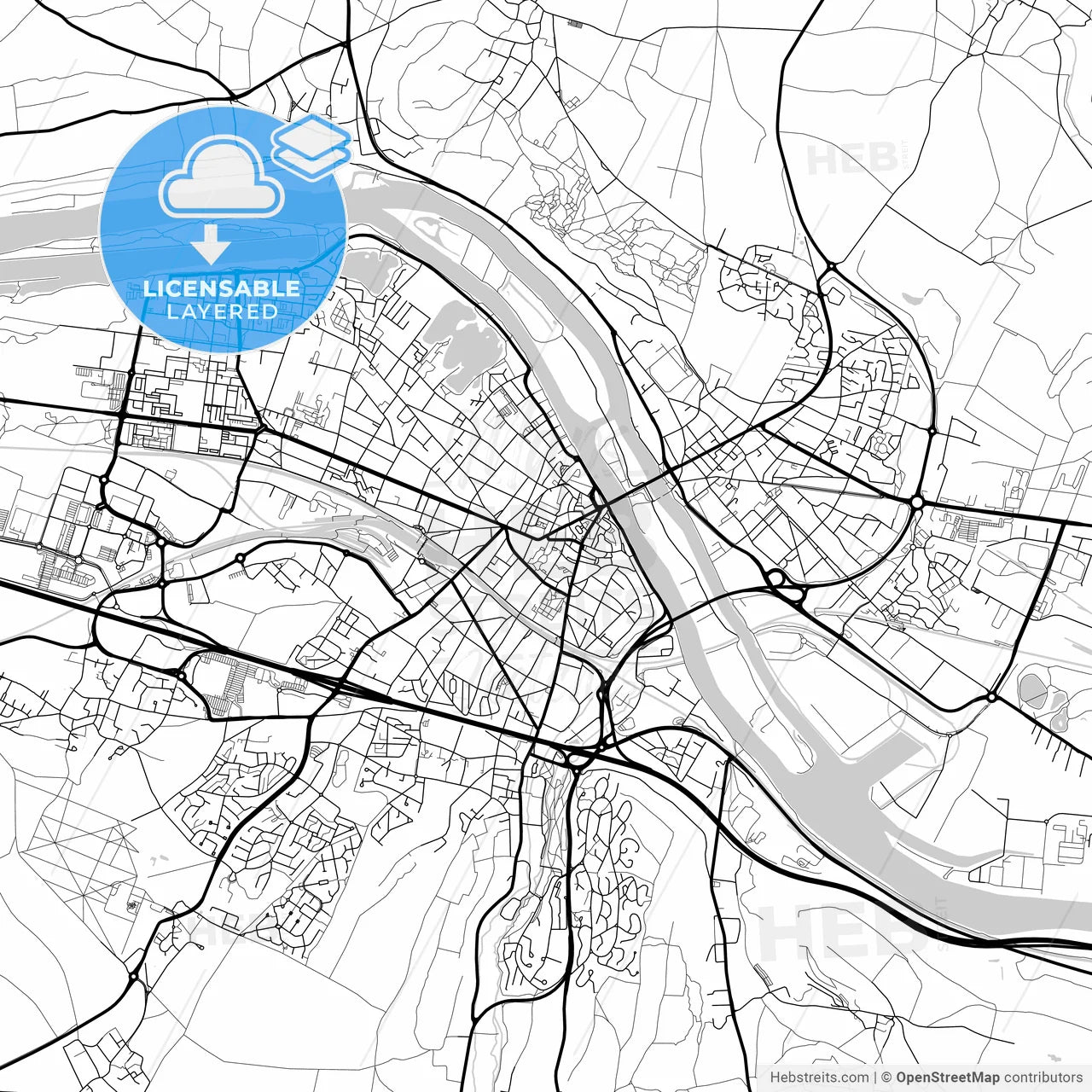 Layered PDF map of Mantes-la-Jolie, Yvelines, France