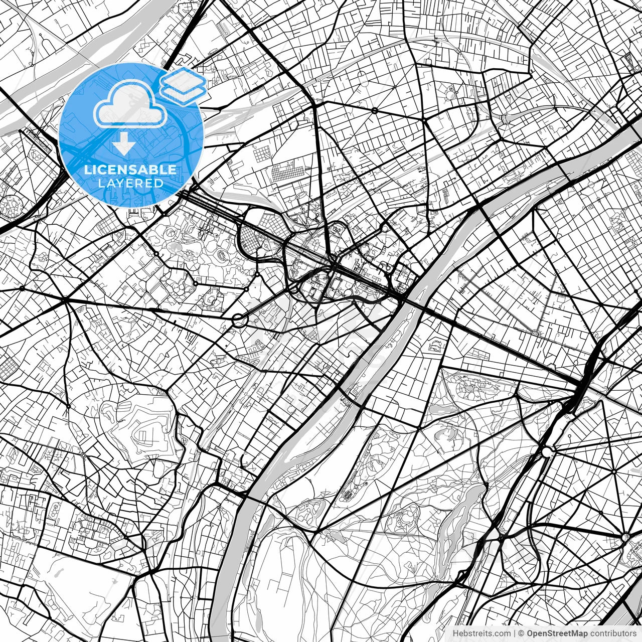 Layered PDF map of Puteaux, Hauts-de-Seine, France