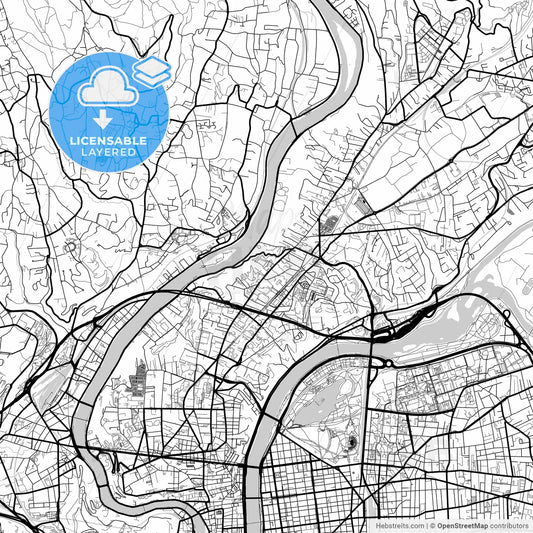 Layered PDF map of Caluire-et-Cuire, Rhône, France