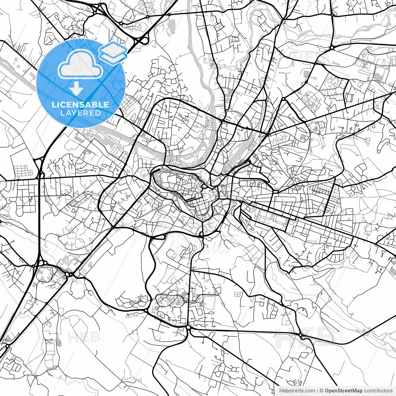 Layered PDF map of Angoulême, Charente, France