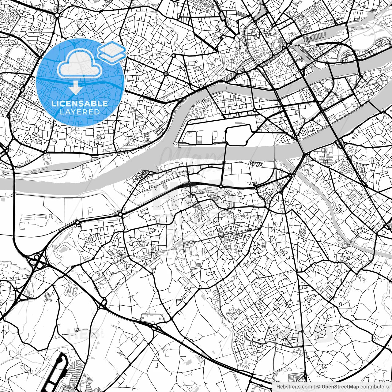 Layered PDF map of Rezé, Loire-Atlantique, France