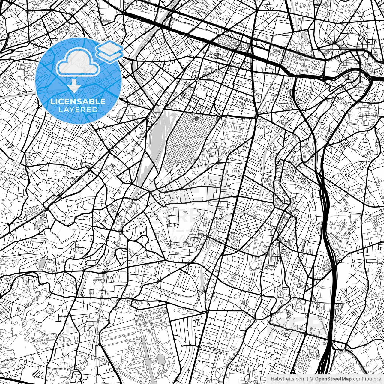 Layered PDF map of Bagneux, Hauts-de-Seine, France