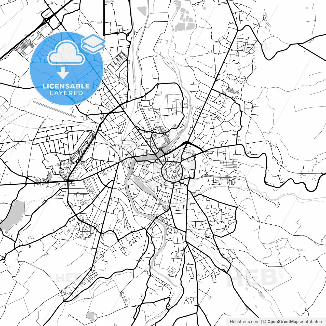 Layered PDF map of Montluçon, Allier, France