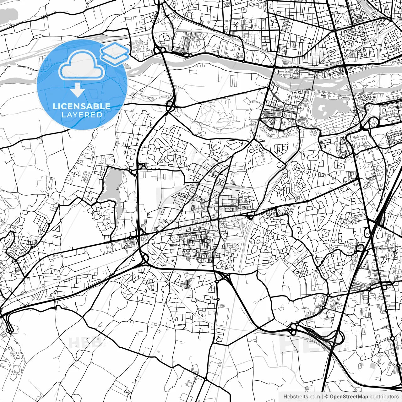 Layered PDF map of Joué-lès-Tours, Indre-et-Loire, France