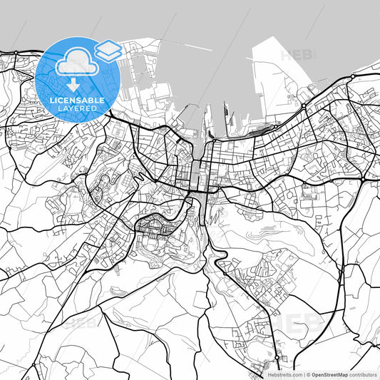 Layered PDF map of Cherbourg-Octeville, Manche, France