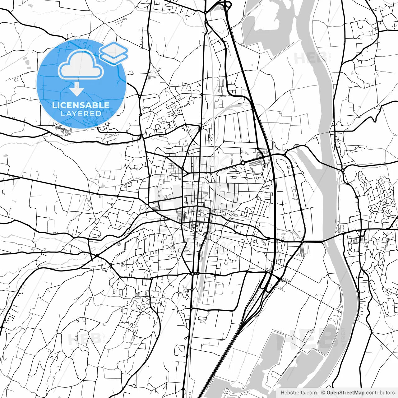 Layered PDF map of Villefranche-sur-Saône, Rhône, France