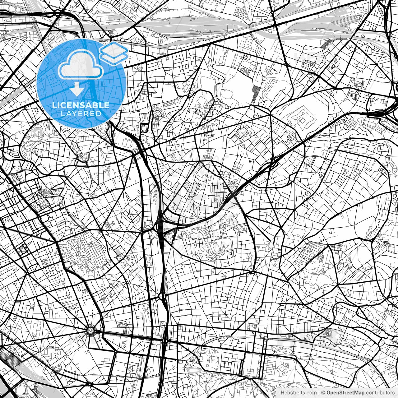 Layered PDF map of Bagnolet, Seine-Saint-Denis, France