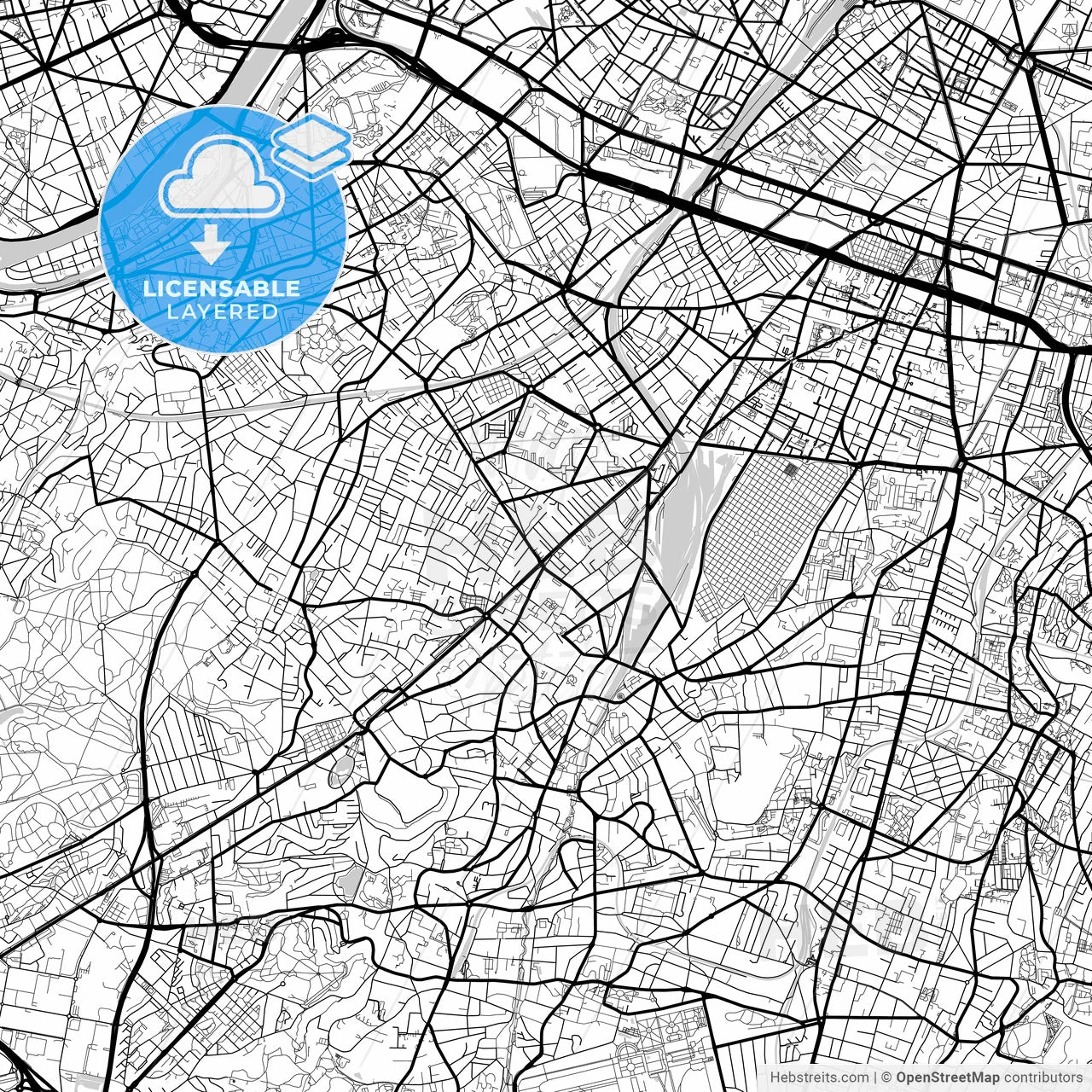 Layered PDF map of Châtillon, Hauts-de-Seine, France