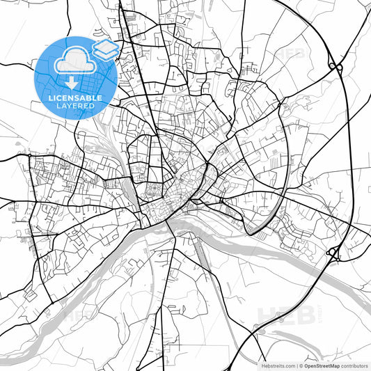 Layered PDF map of Nevers, Nièvre, France