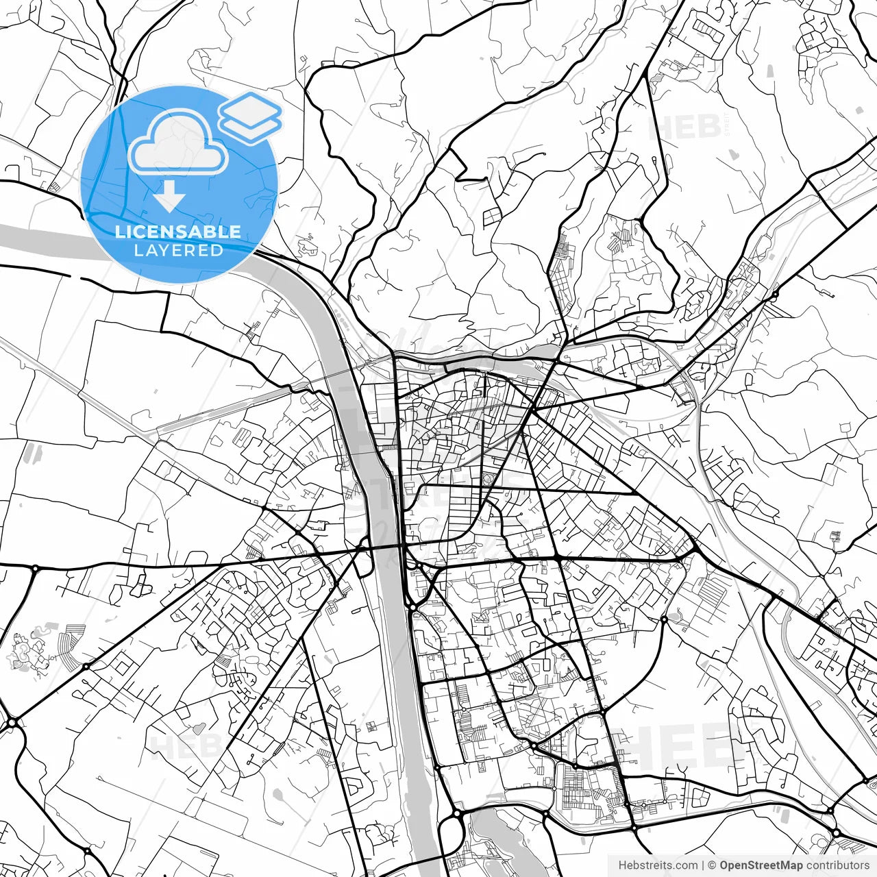 Layered PDF map of Agen, Lot-et-Garonne, France