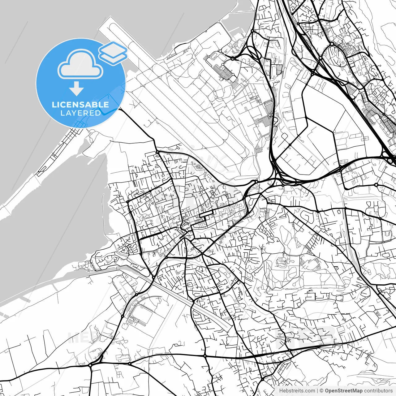 Layered PDF map of Marignane, Bouches-du-Rhône, France