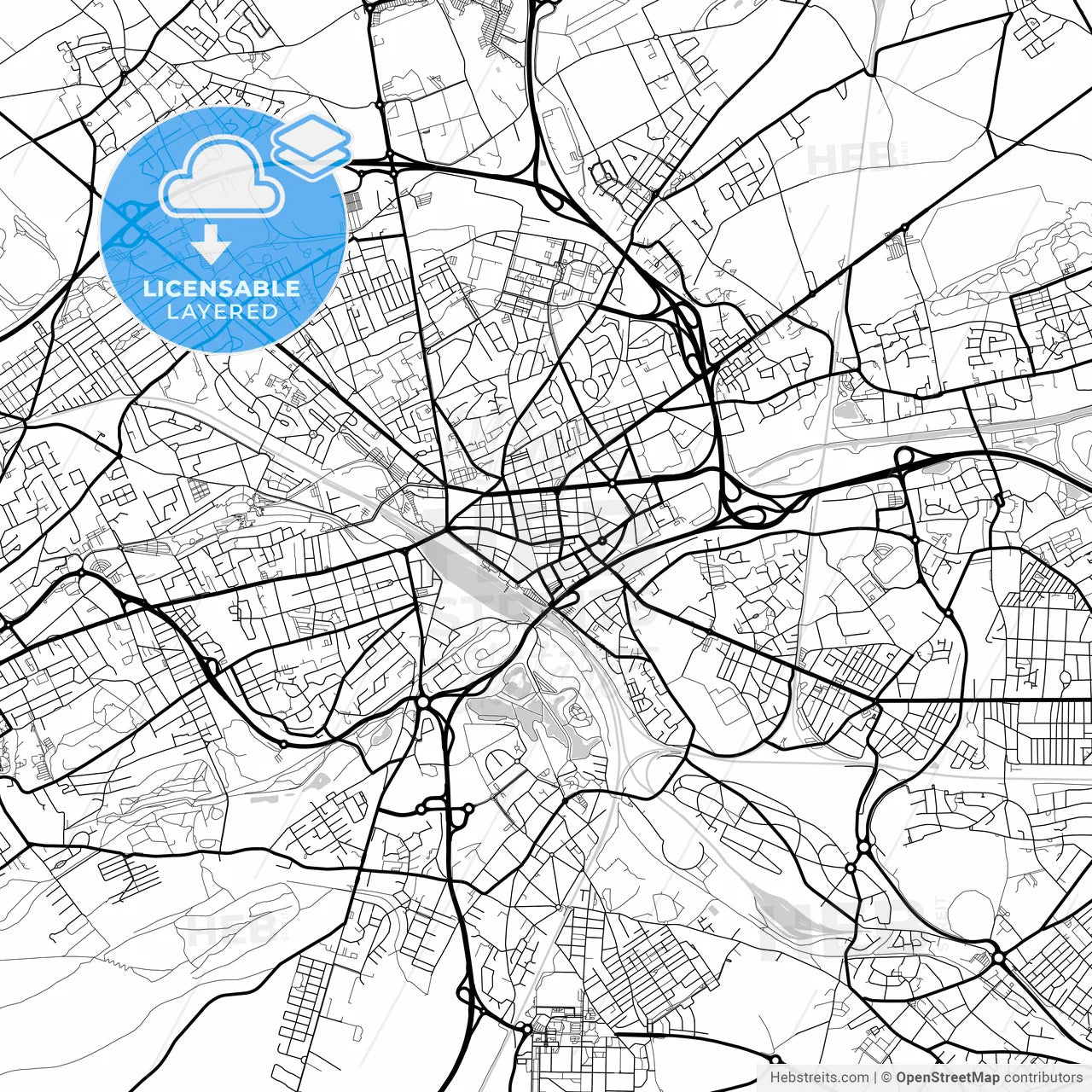 Layered PDF map of Lens, Pas-de-Calais, France