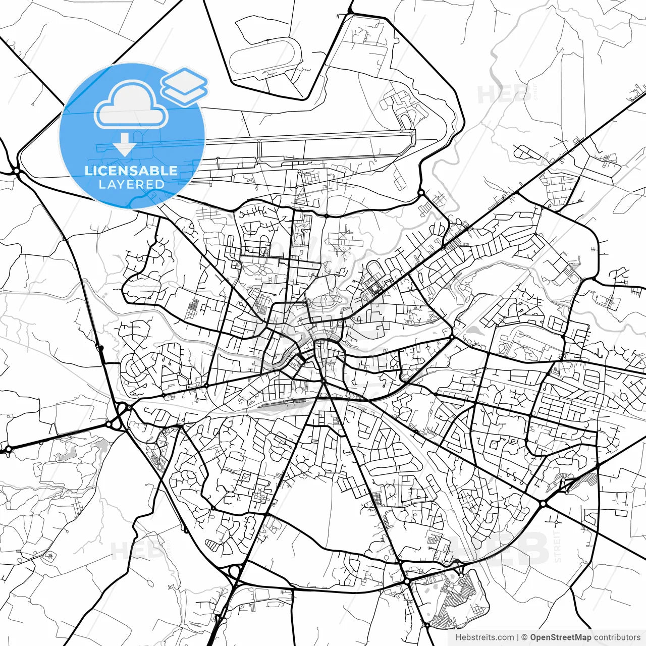 Layered PDF map of Mont-de-Marsan, Landes, France
