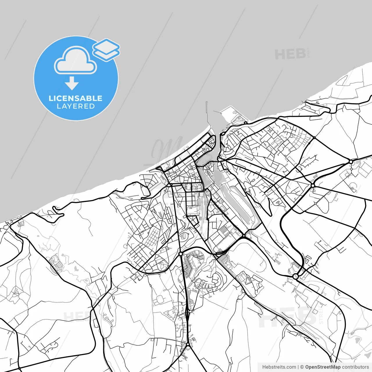 Layered PDF map of Dieppe, Seine-Maritime, France