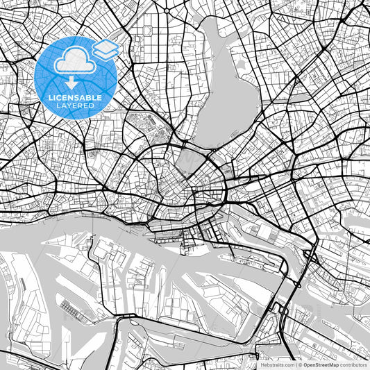Layered PDF map of Hamburg, Hamburg, Germany