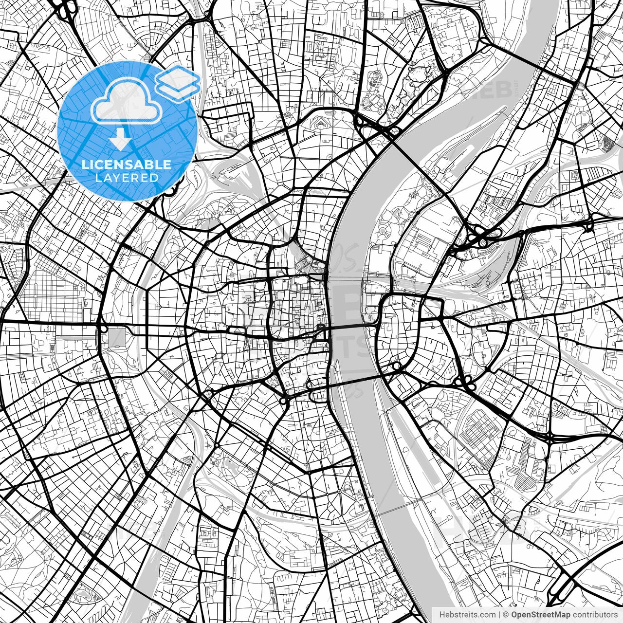 Layered PDF map of Cologne, North Rhine-Westphalia, Germany