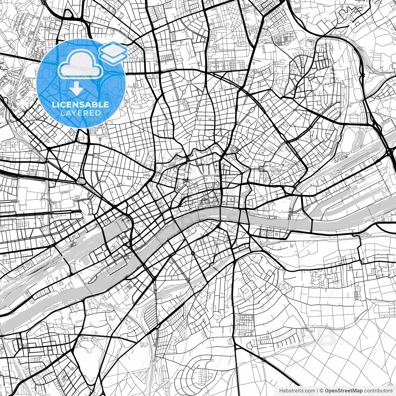 Layered PDF map of Frankfurt am Main, Hesse, Germany