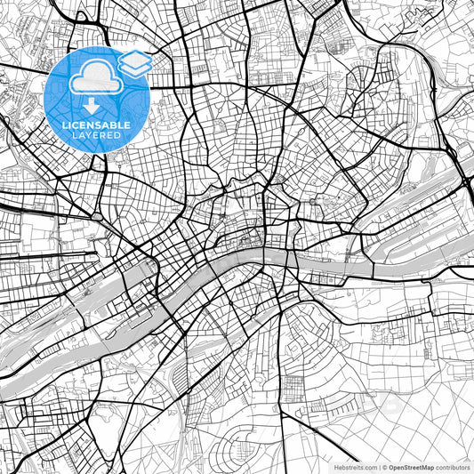 Layered PDF map of Frankfurt am Main, Hesse, Germany