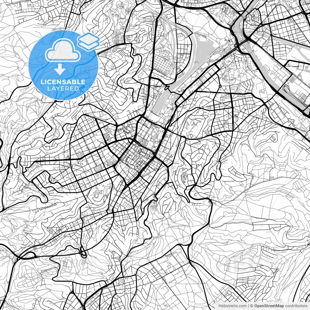 Layered PDF map of Stuttgart, Baden-Wuerttemberg, Germany