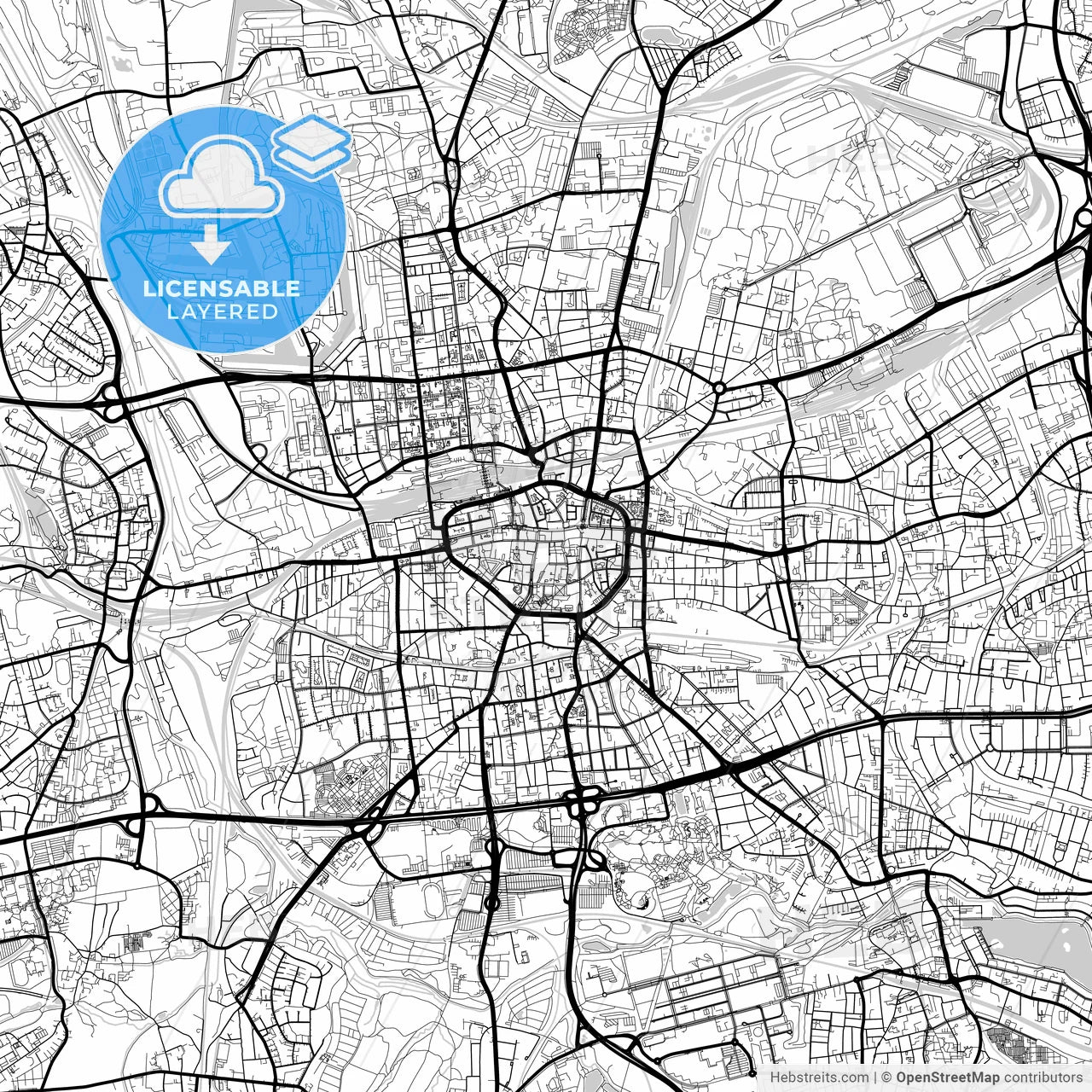 Layered PDF map of Dortmund, North Rhine-Westphalia, Germany