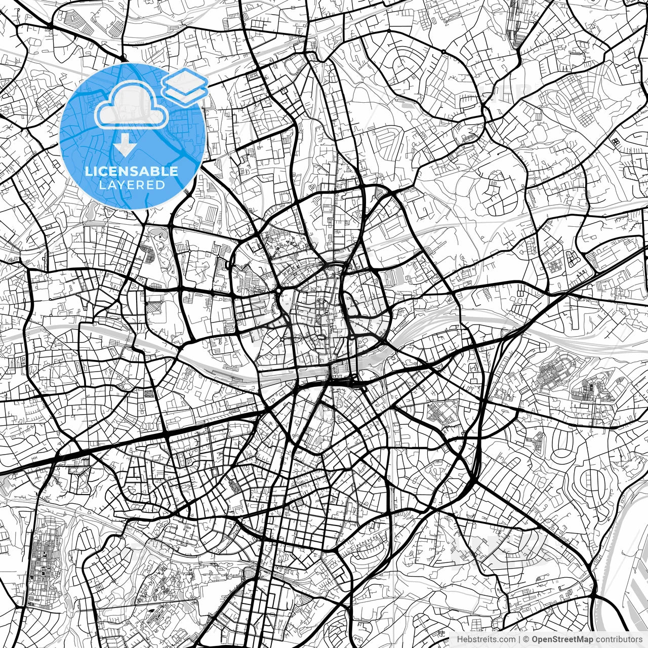 Layered PDF map of Essen, North Rhine-Westphalia, Germany