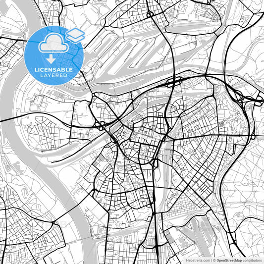 Layered PDF map of Duisburg, North Rhine-Westphalia, Germany