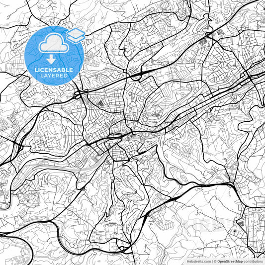Layered PDF map of Wuppertal, North Rhine-Westphalia, Germany