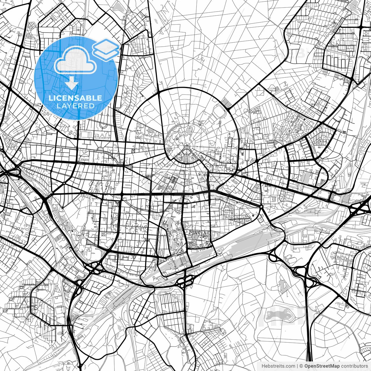 Layered PDF map of Karlsruhe, Baden-Wuerttemberg, Germany