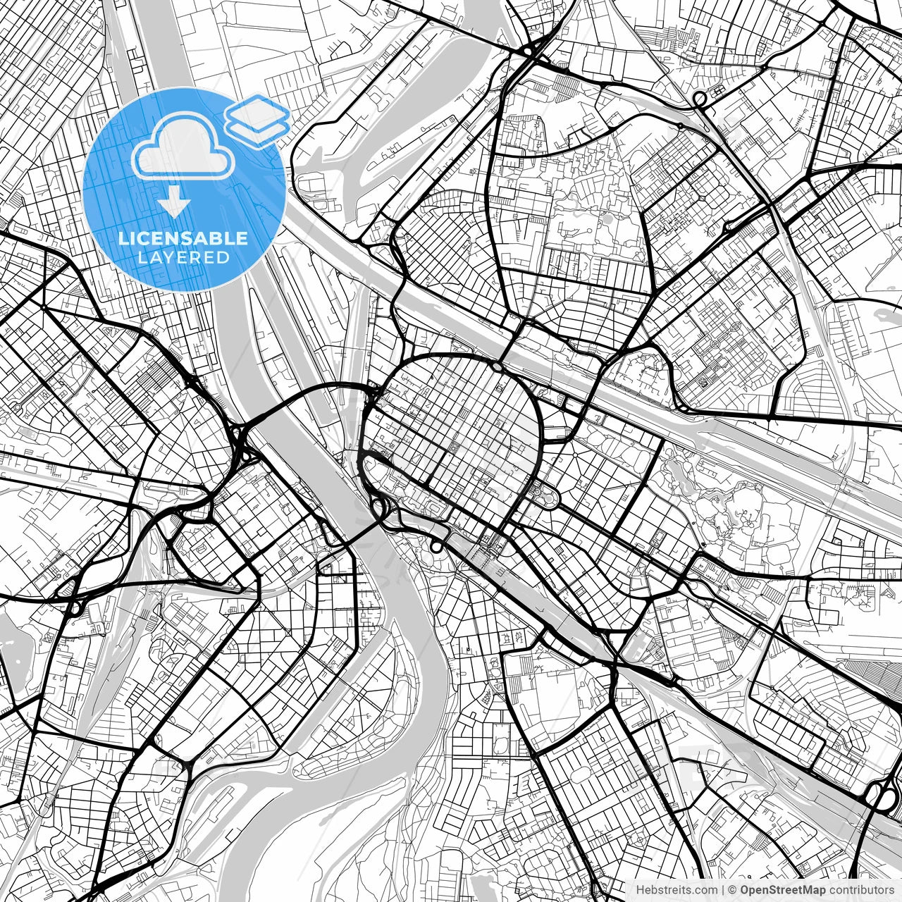 Layered PDF map of Mannheim, Baden-Wuerttemberg, Germany
