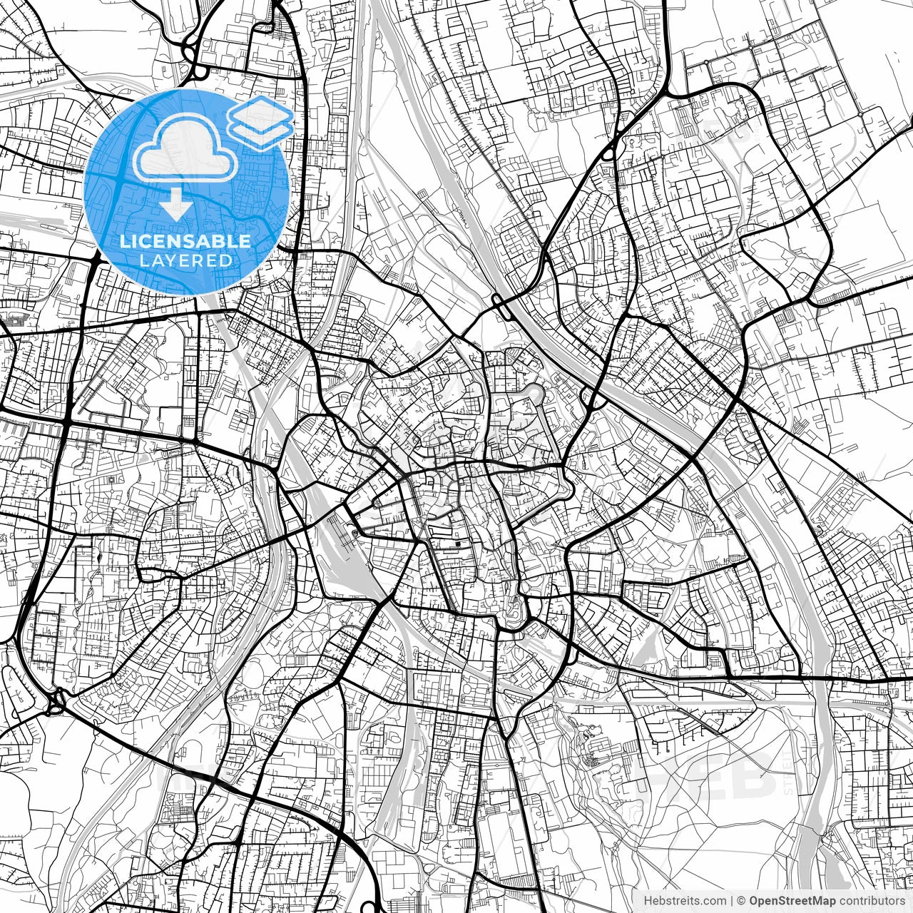 Layered PDF map of Augsburg, Bavaria, Germany