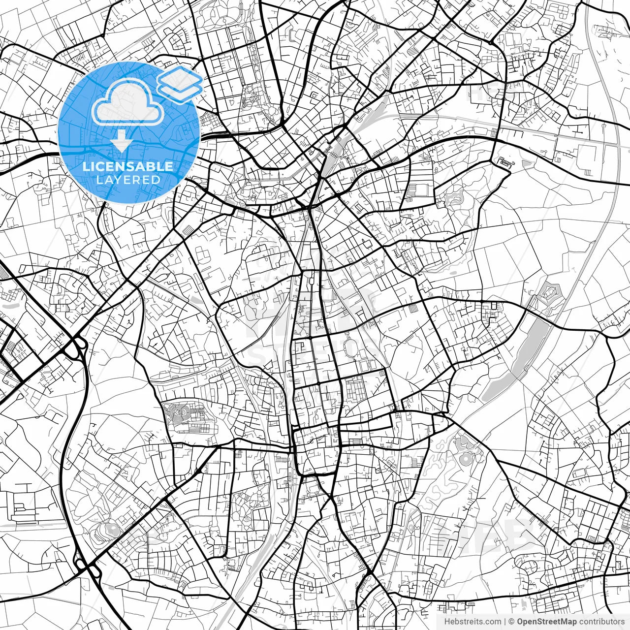 Layered PDF map of Monchengladbach, North Rhine-Westphalia, Germany