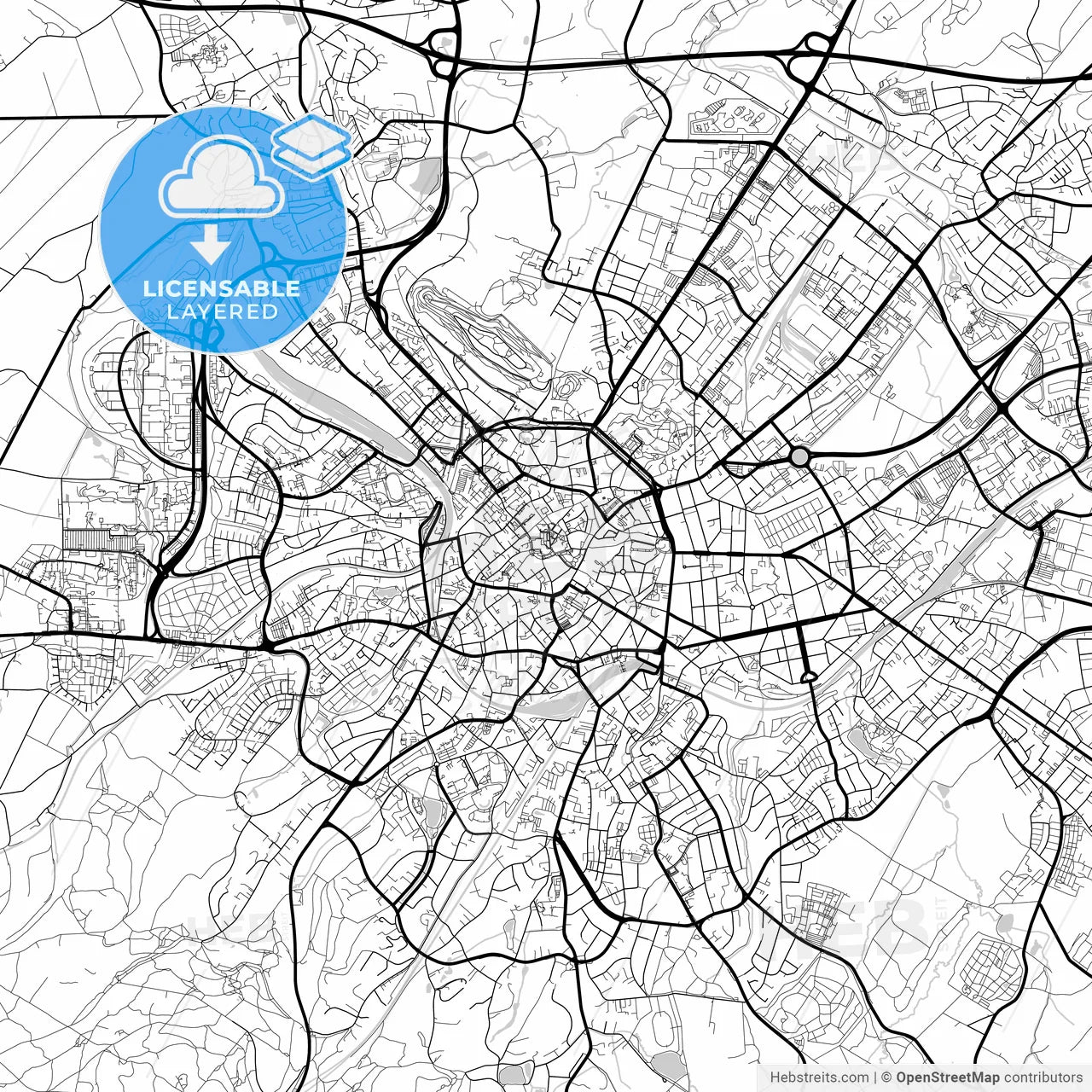 Layered PDF map of Aachen, North Rhine-Westphalia, Germany