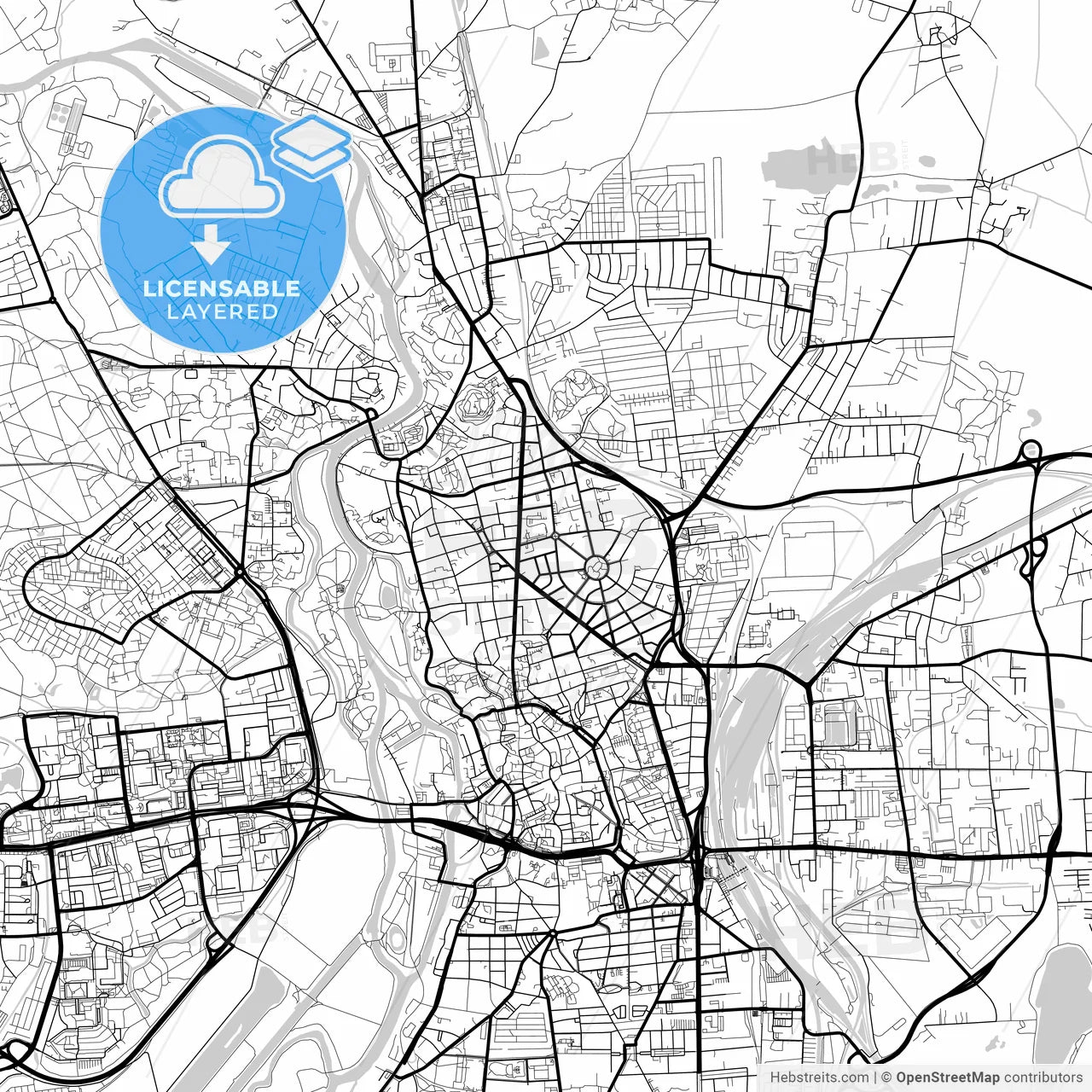 Layered PDF map of Halle (Saale), Saxony-Anhalt, Germany
