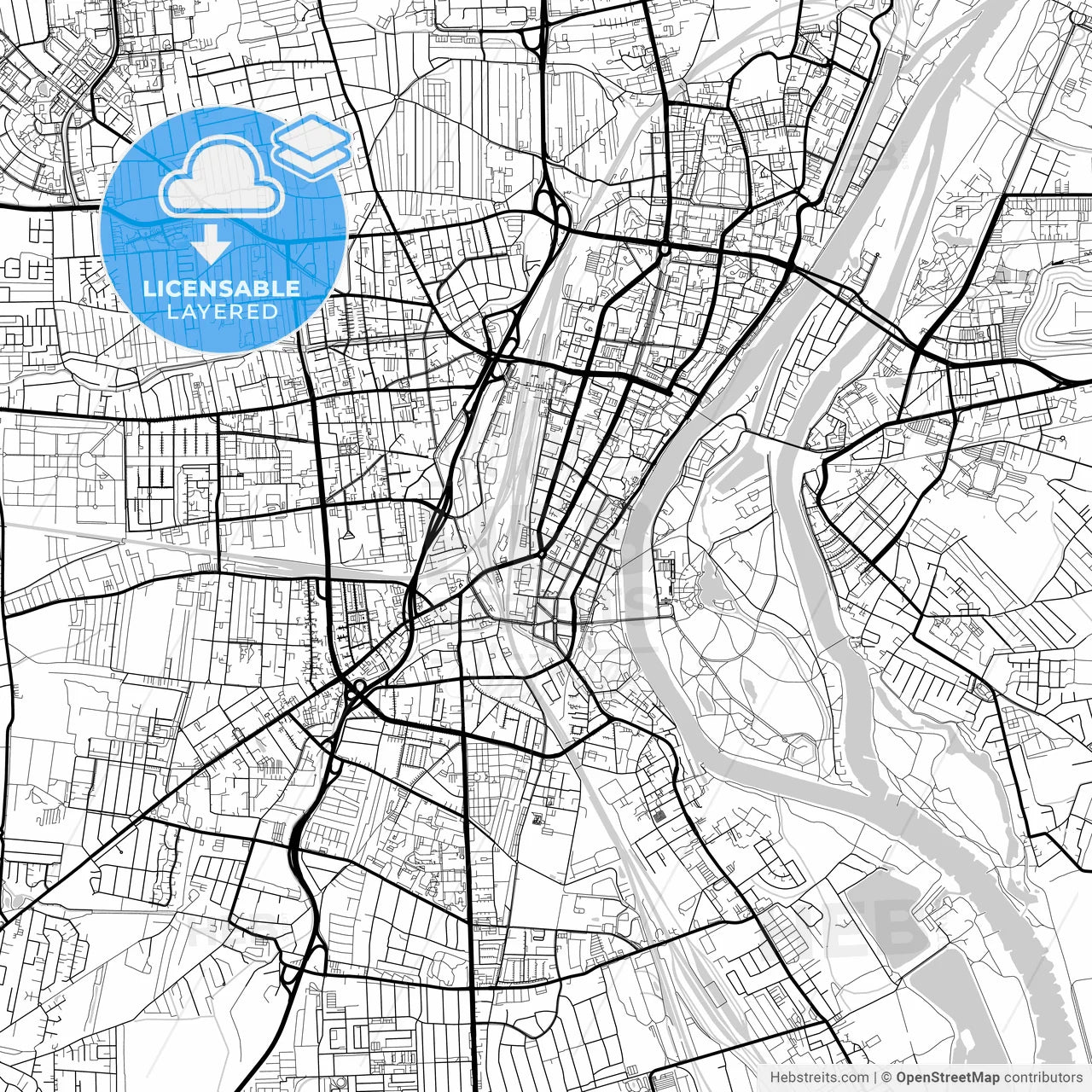 Layered PDF map of Magdeburg, Saxony-Anhalt, Germany