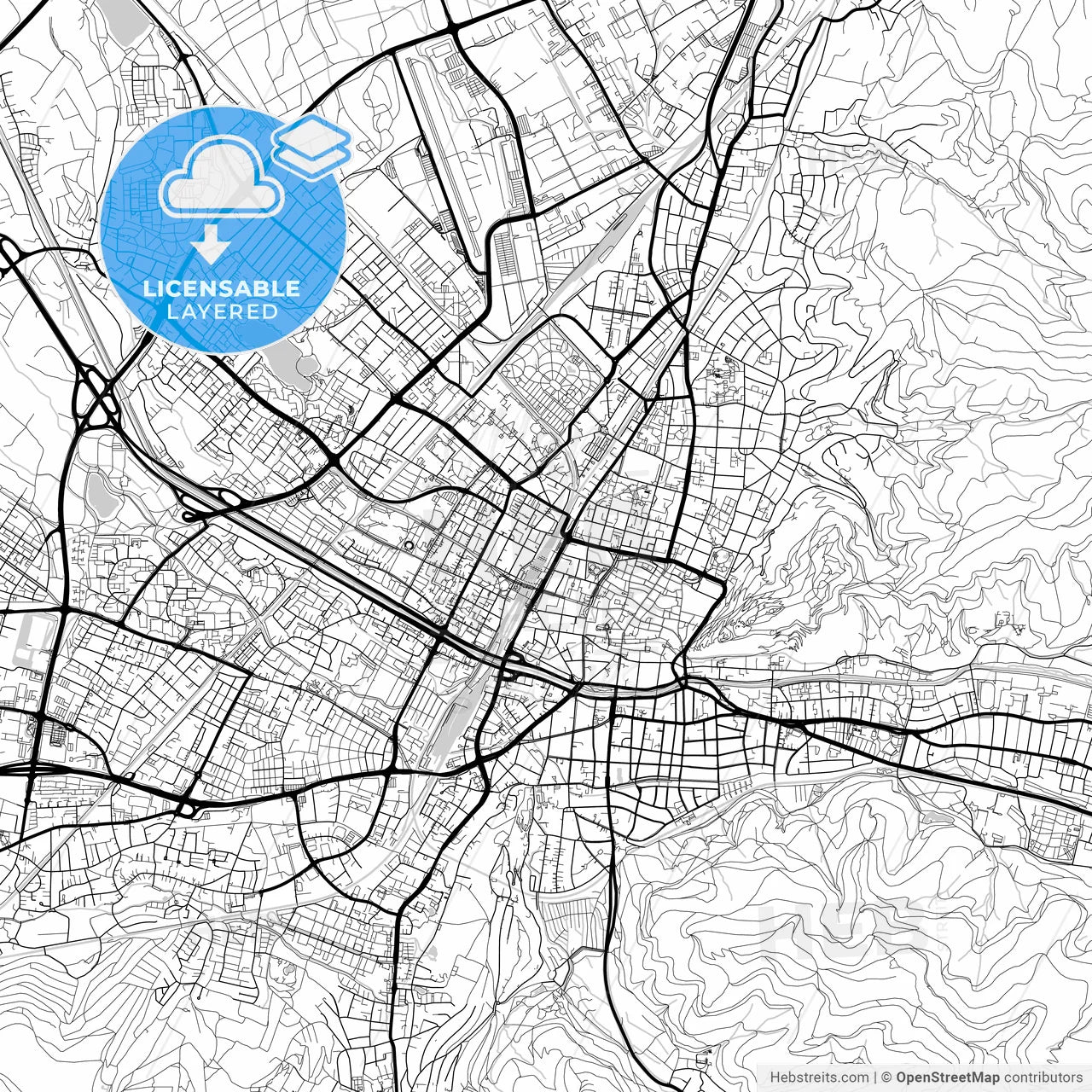 Layered PDF map of Freiburg im Breisgau, Baden-Wuerttemberg, Germany
