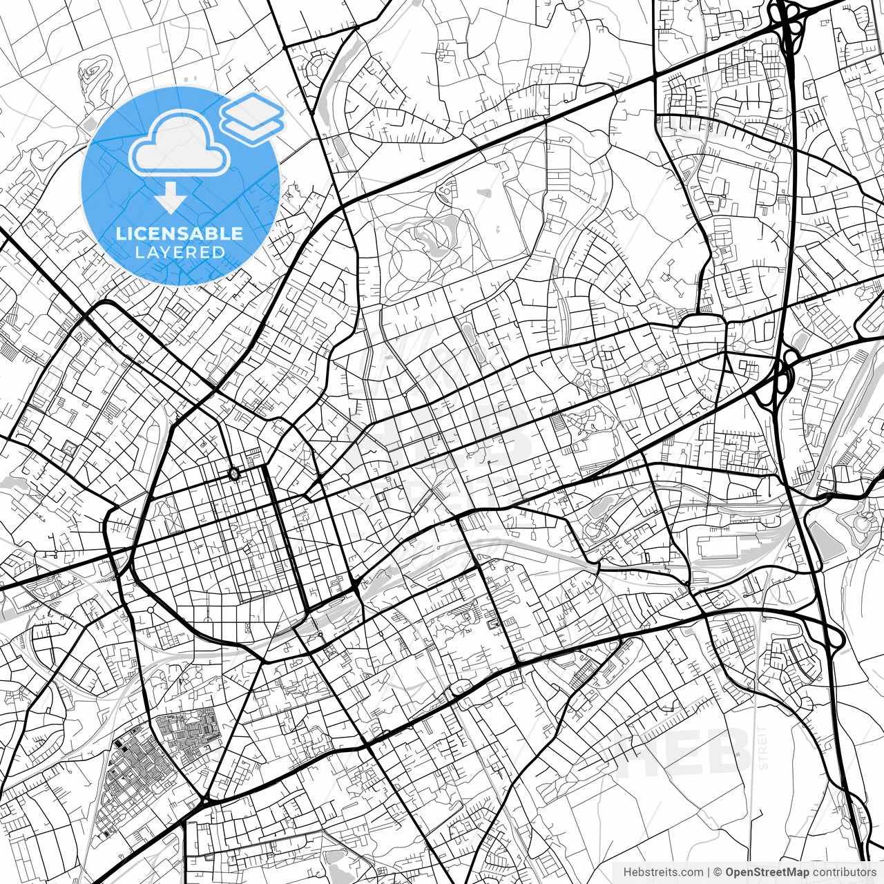 Layered PDF map of Krefeld, North Rhine-Westphalia, Germany