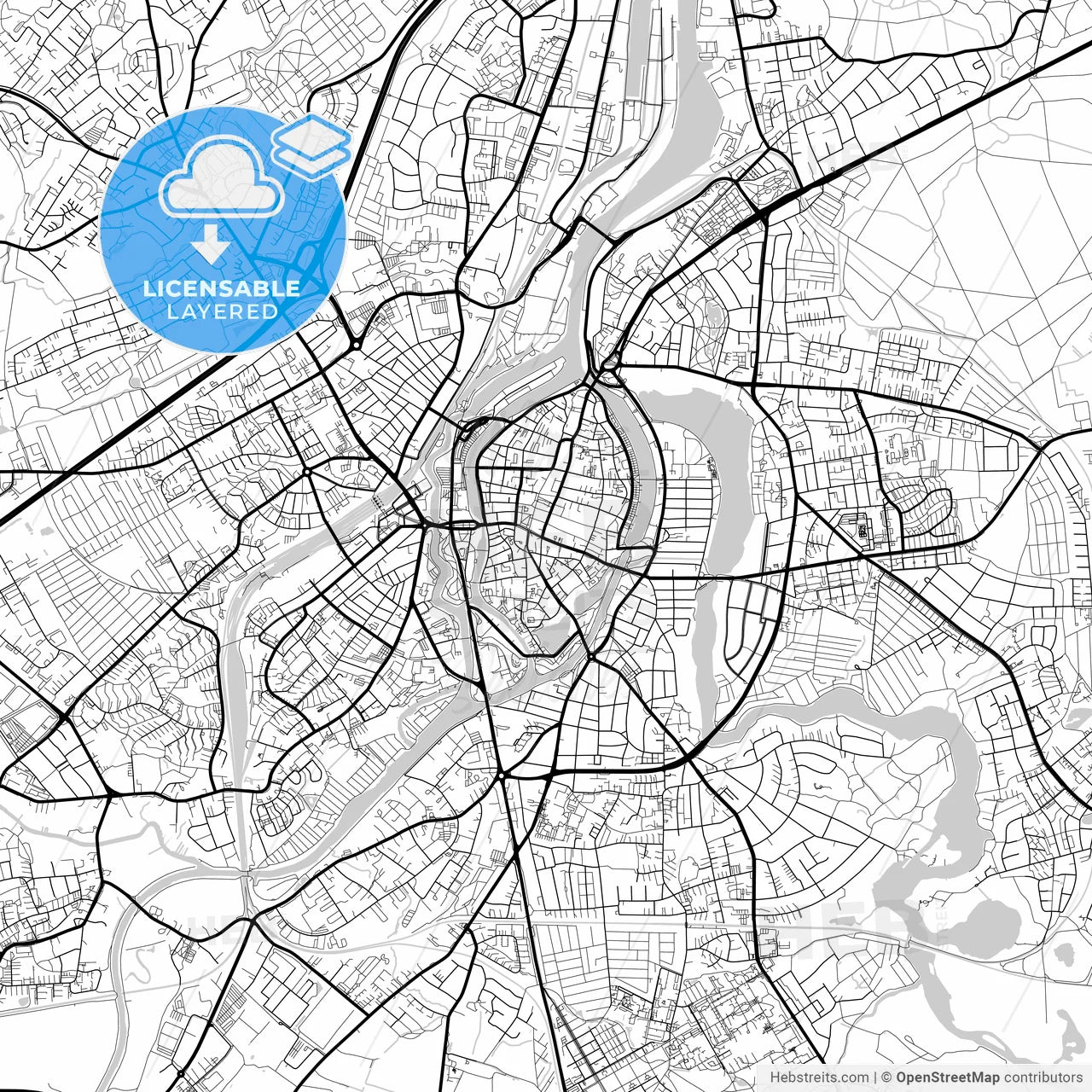 Layered PDF map of Lubeck, Schleswig-Holstein, Germany