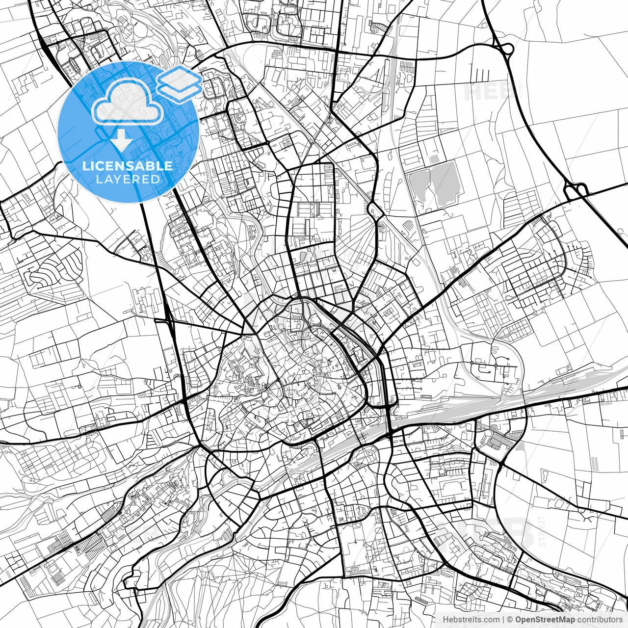 Layered PDF map of Erfurt, Thuringia, Germany