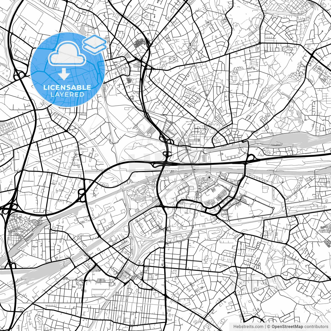 Layered PDF map of Oberhausen, North Rhine-Westphalia, Germany