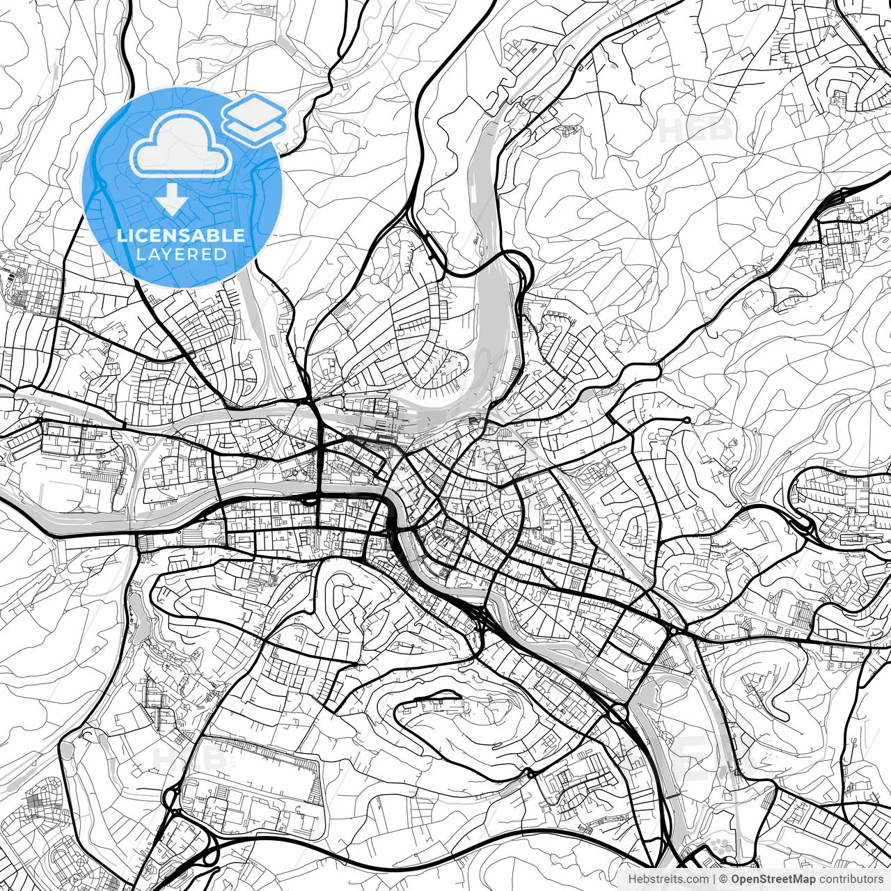 Layered PDF map of Saarbrucken, Saarland, Germany