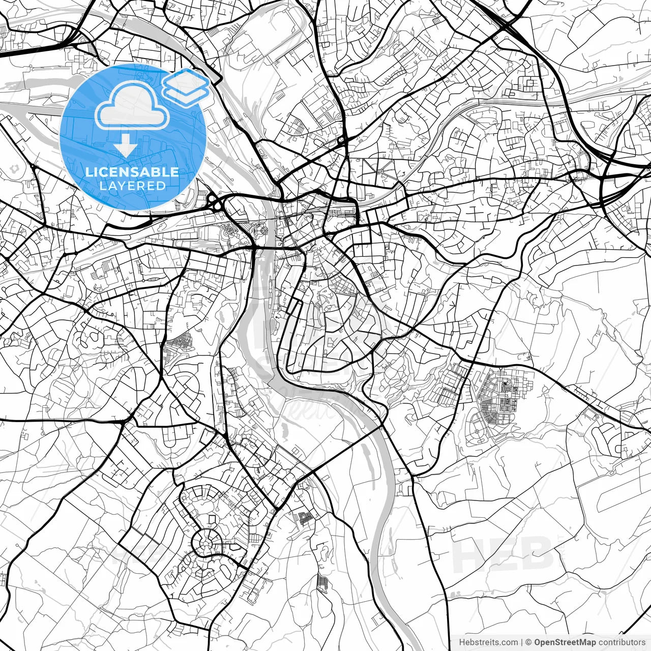 Layered PDF map of Mulheim an der Ruhr, North Rhine-Westphalia, Germany