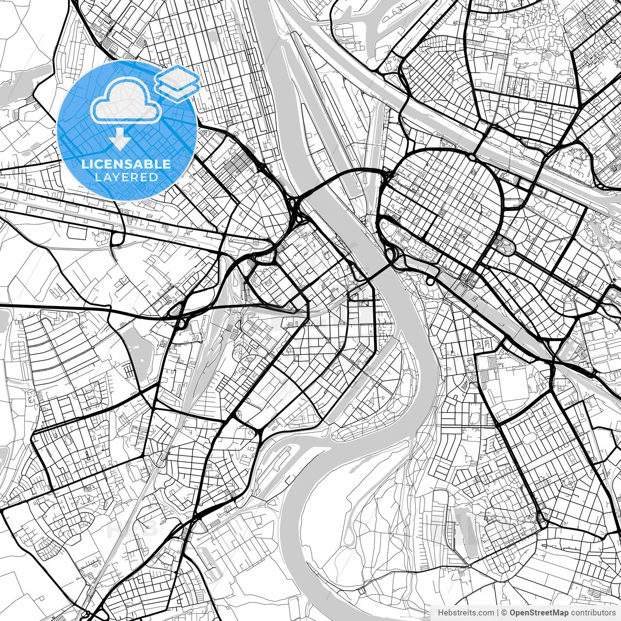 Layered PDF map of Ludwigshafen am Rhein, Rheinland-Pfalz, Germany