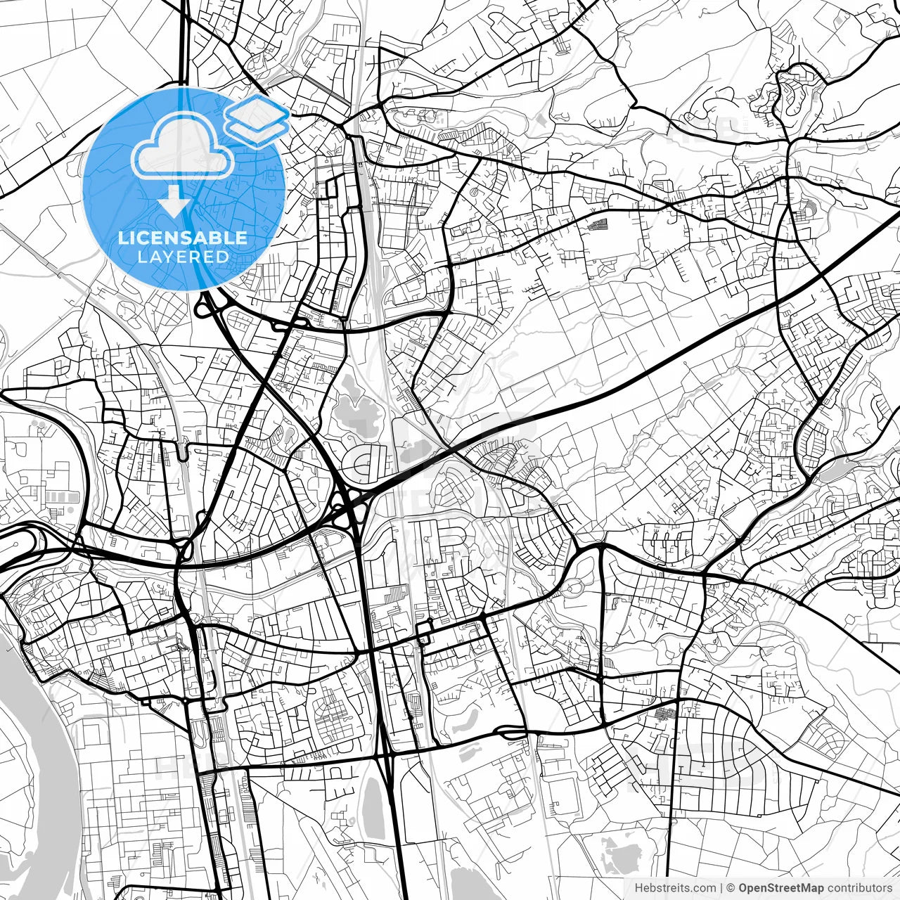 Layered PDF map of Leverkusen, North Rhine-Westphalia, Germany
