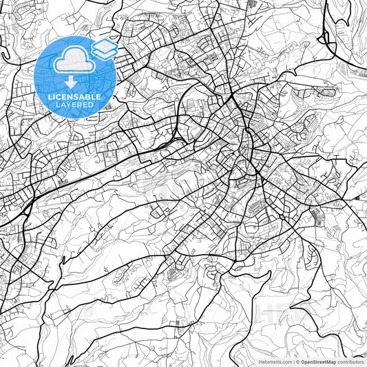 Layered PDF map of Solingen, North Rhine-Westphalia, Germany
