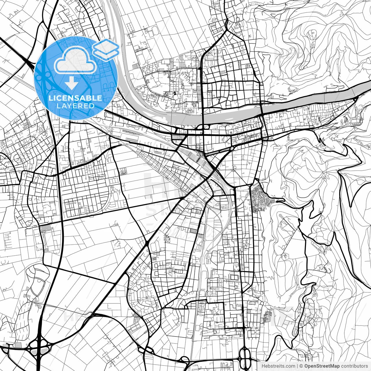 Layered PDF map of Heidelberg, Baden-Wuerttemberg, Germany