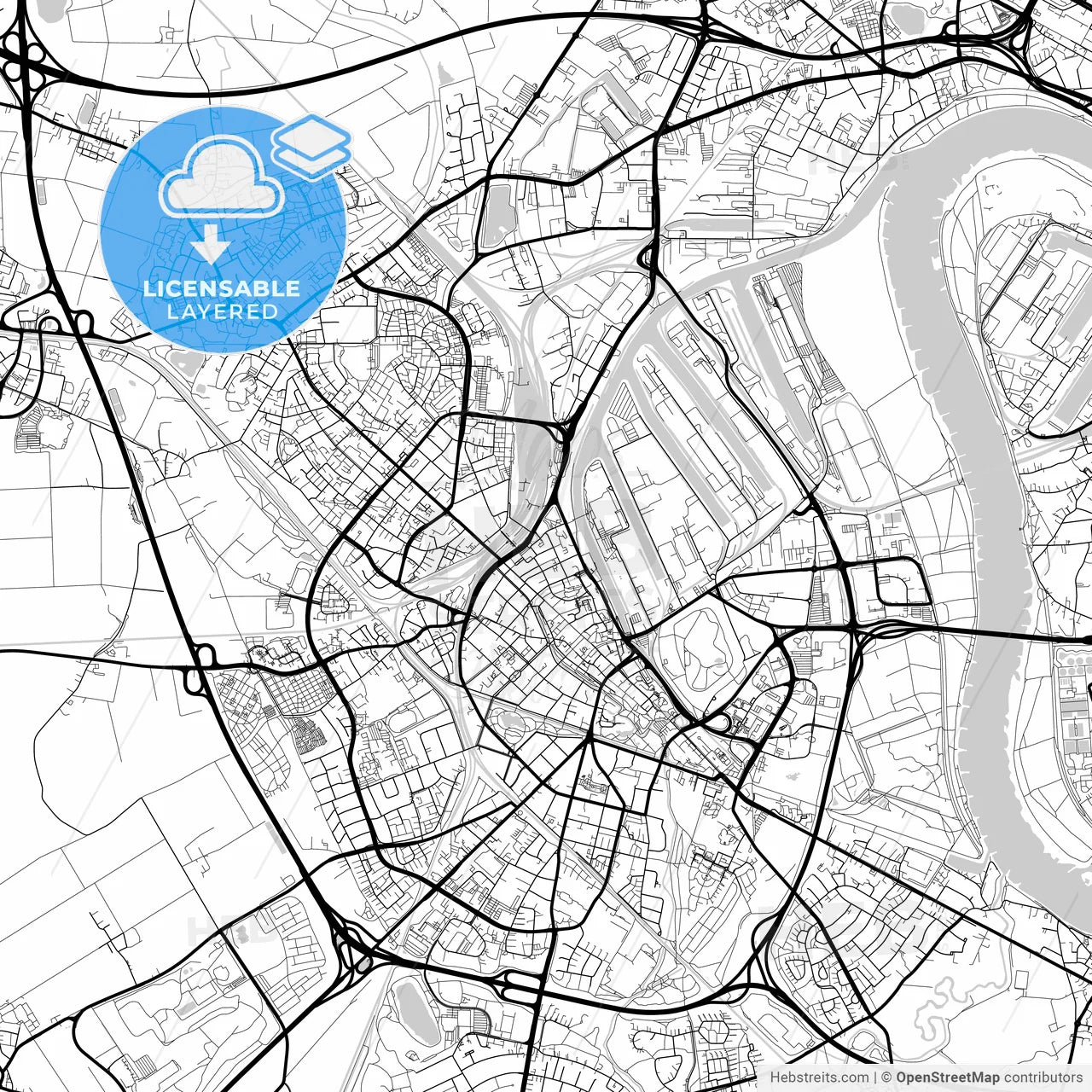 Layered PDF map of Neuss, North Rhine-Westphalia, Germany