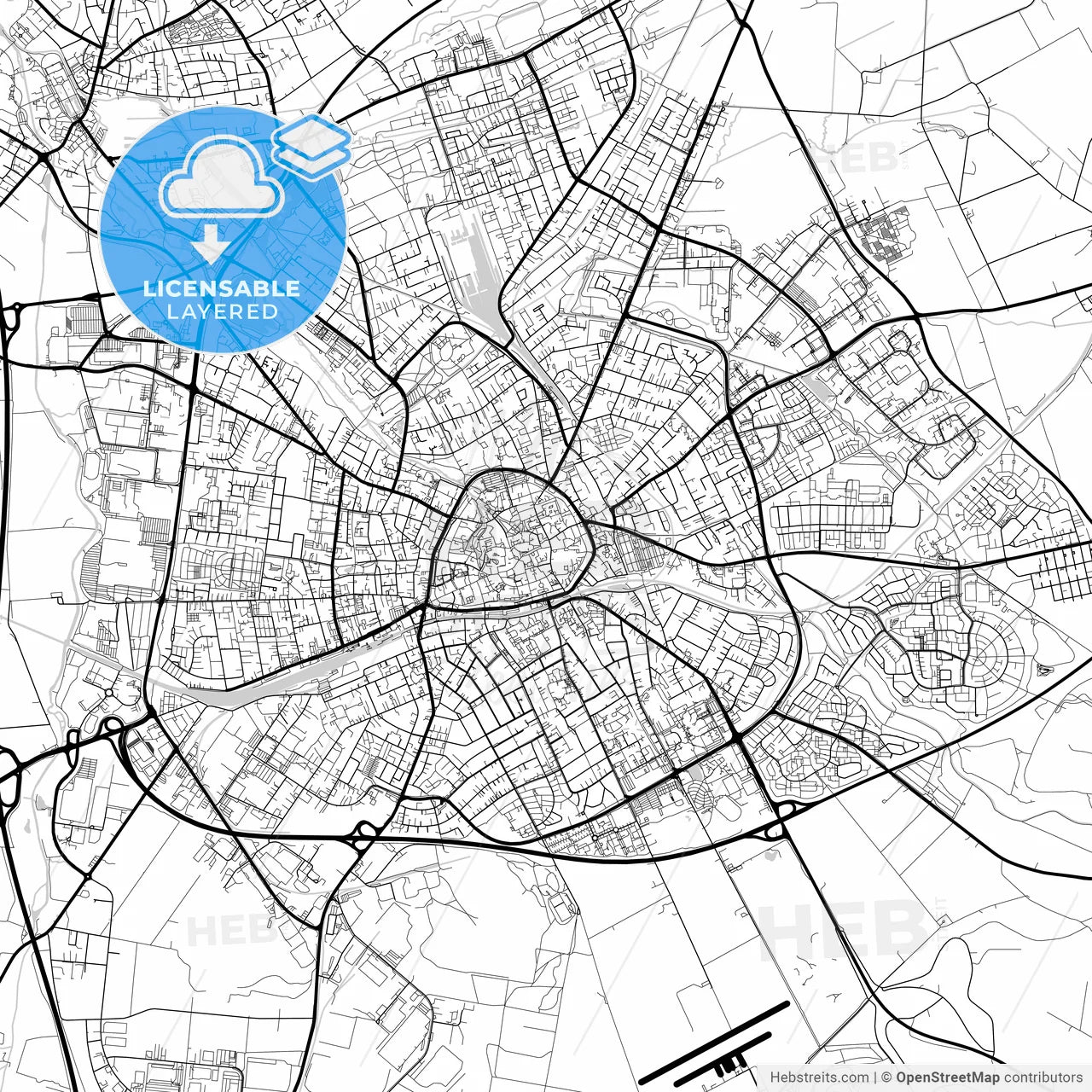 Layered PDF map of Paderborn, North Rhine-Westphalia, Germany