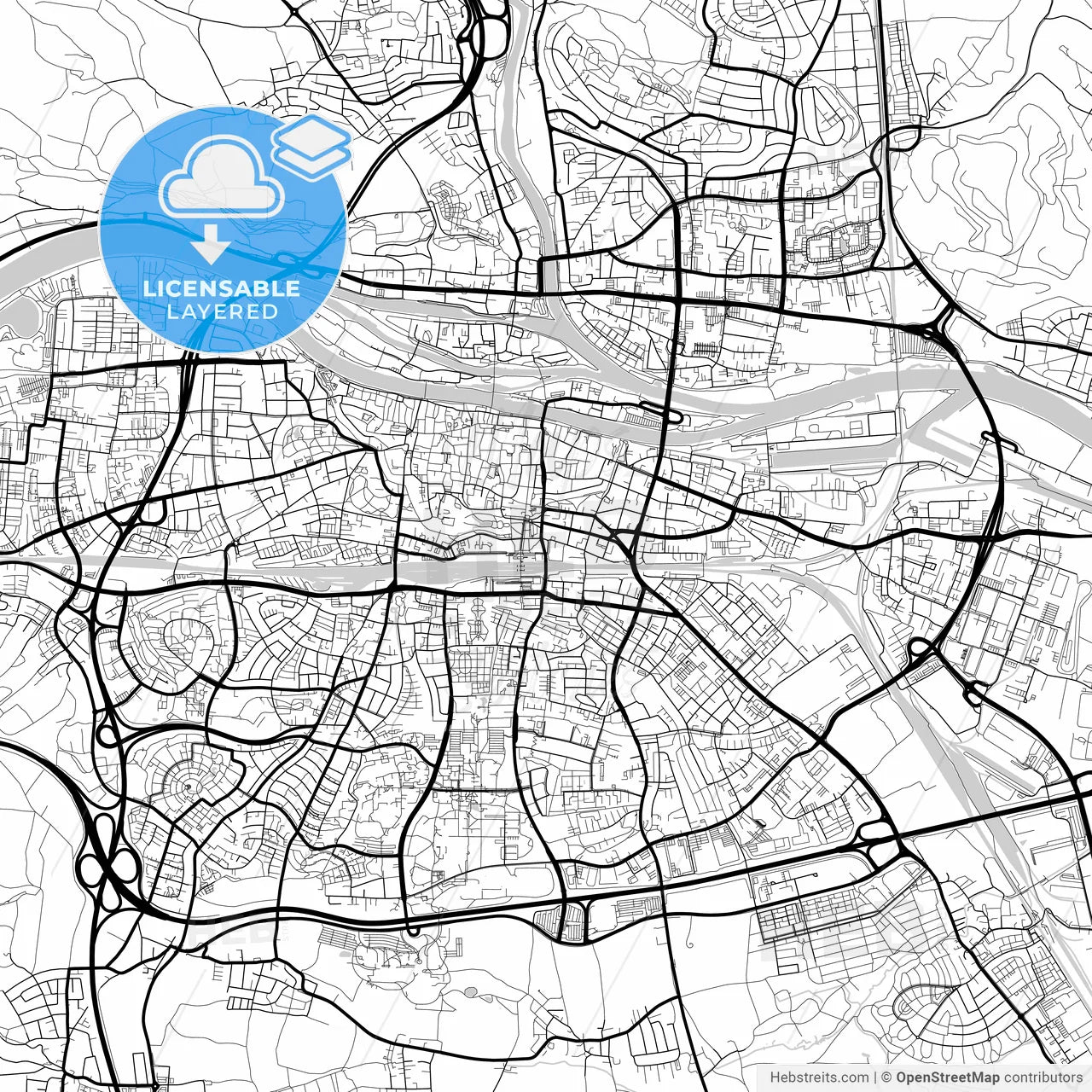 Layered PDF map of Regensburg, Bavaria, Germany