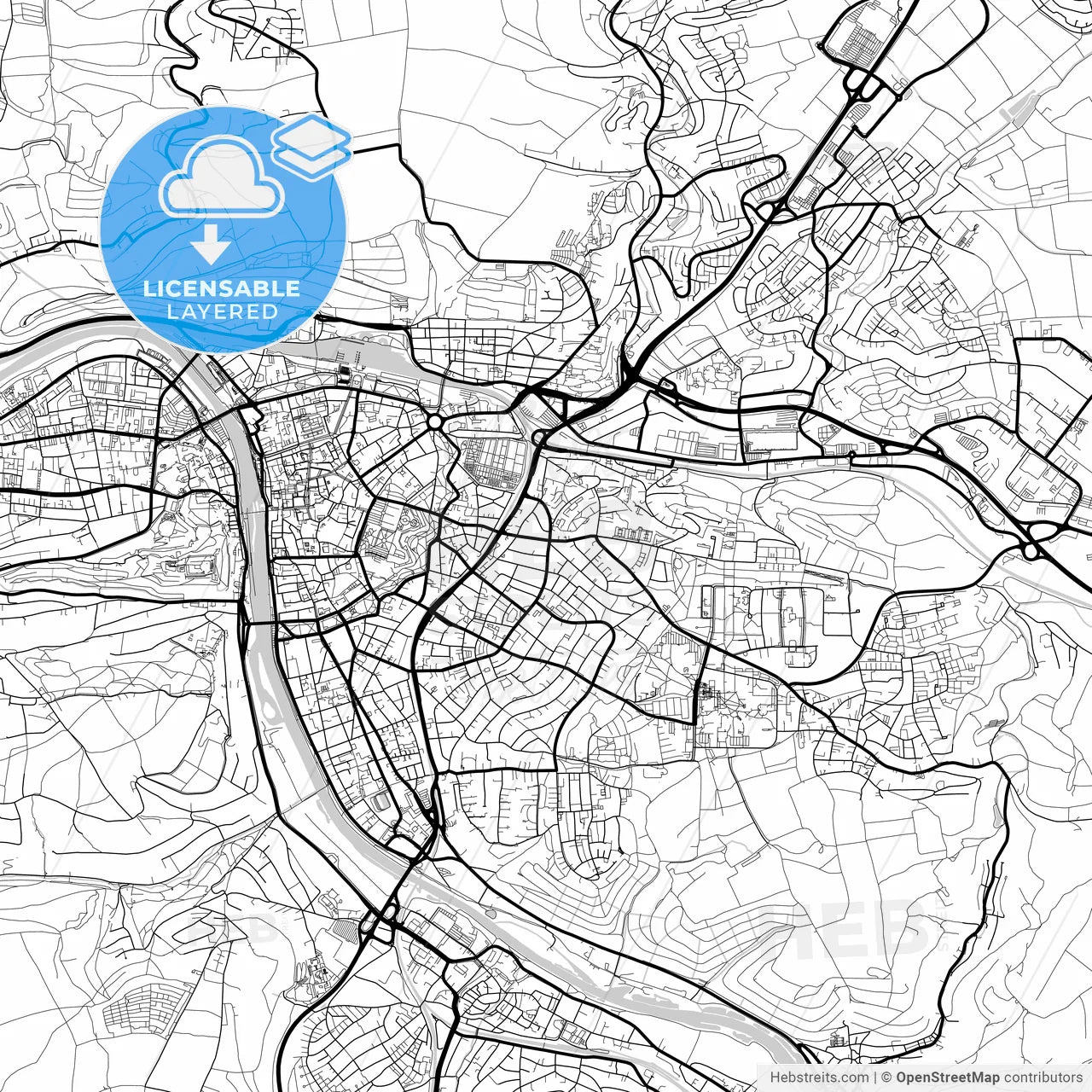 Layered PDF map of Wurzburg, Bavaria, Germany