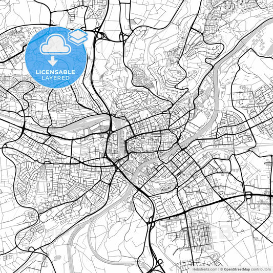 Layered PDF map of Ulm, Baden-Wuerttemberg, Germany